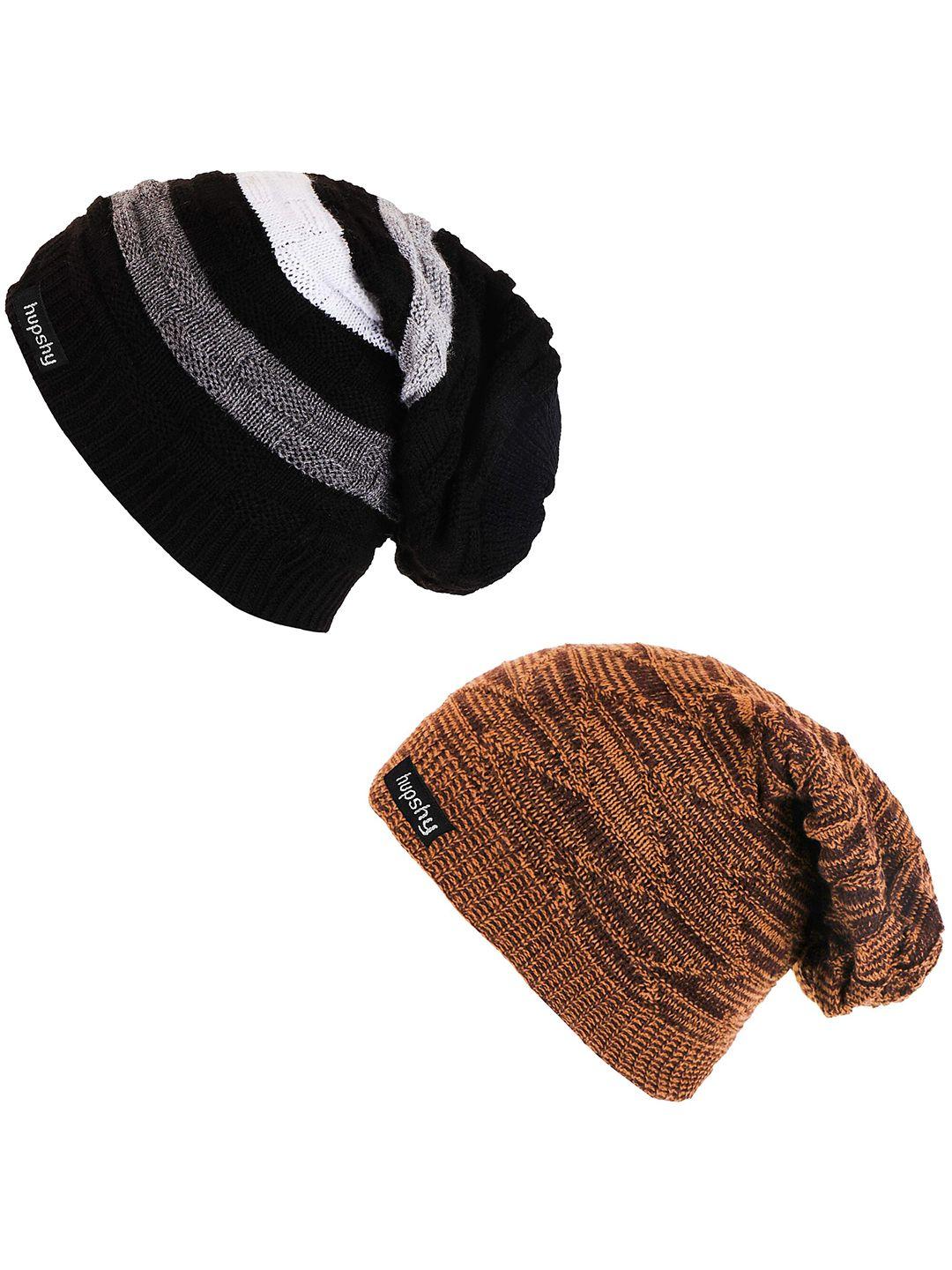 hupshy men pack of 2 self design acrylic beanie