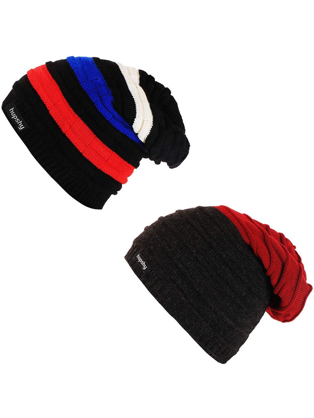 hupshy men pack of 2 self design acrylic beanie