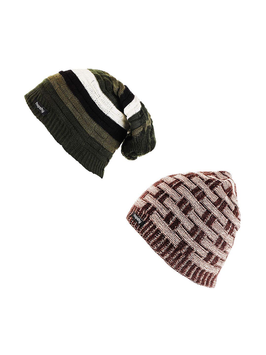 hupshy men pack of 2 self design acrylic beanie