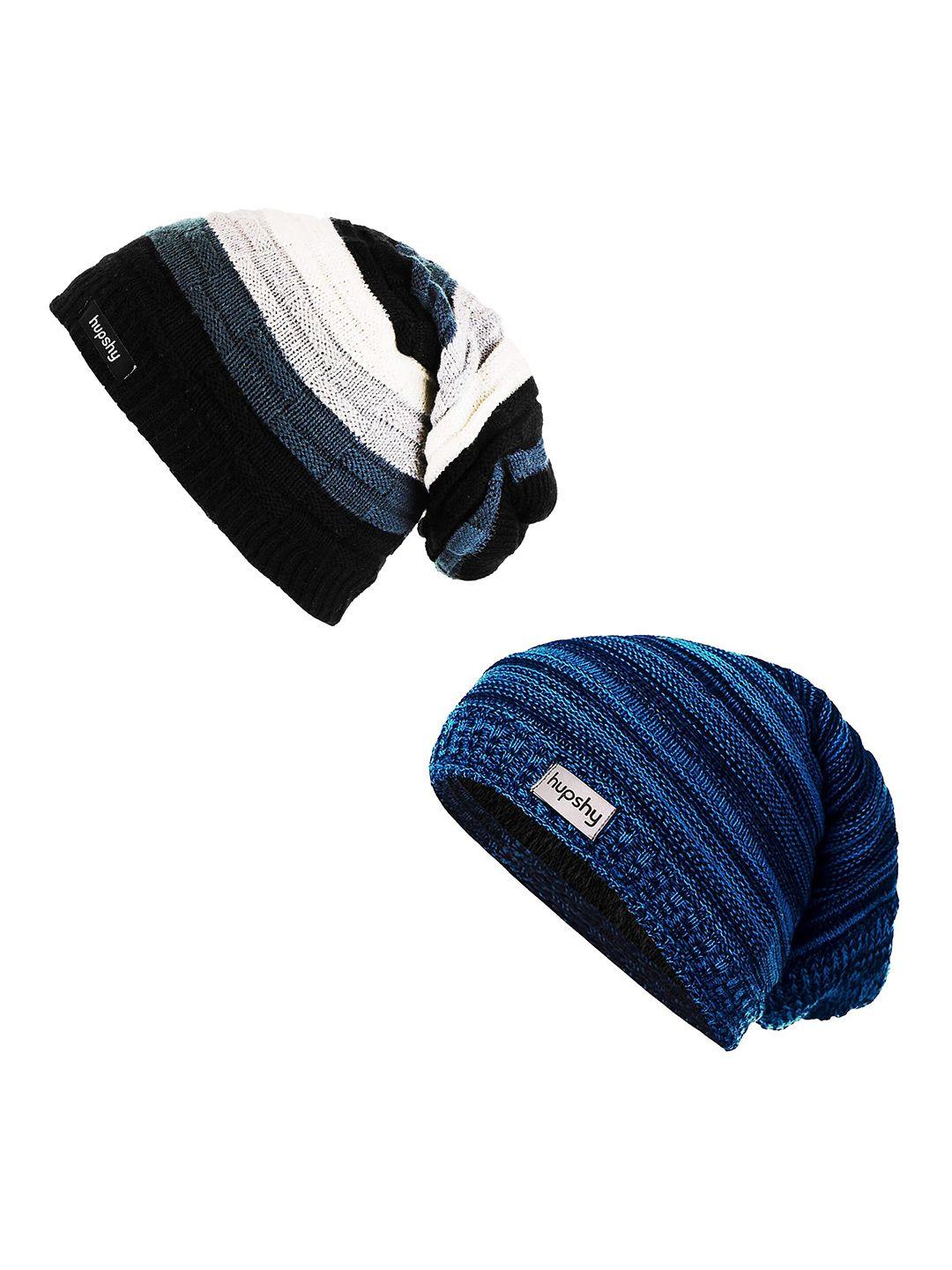 hupshy men pack of 2 self design acrylic beanie