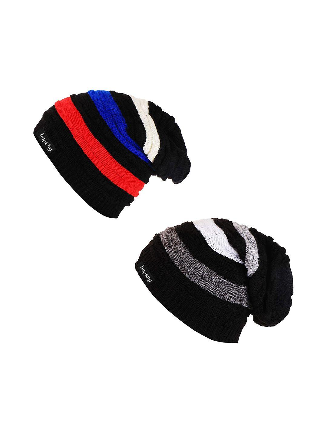 hupshy men pack of 2 self design acrylic beanie