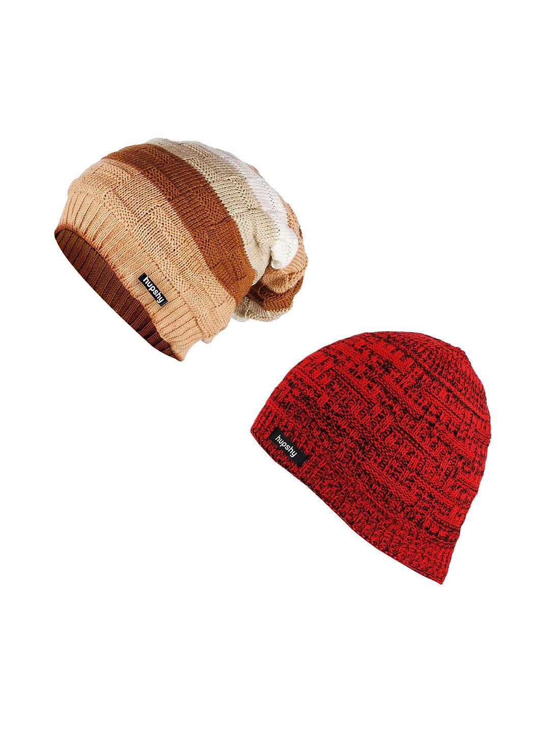 hupshy men pack of 2 self design acrylic beanie