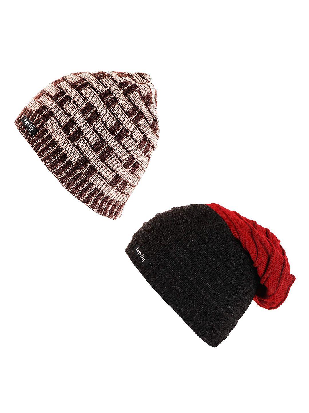 hupshy men pack of 2 self design acrylic beanie