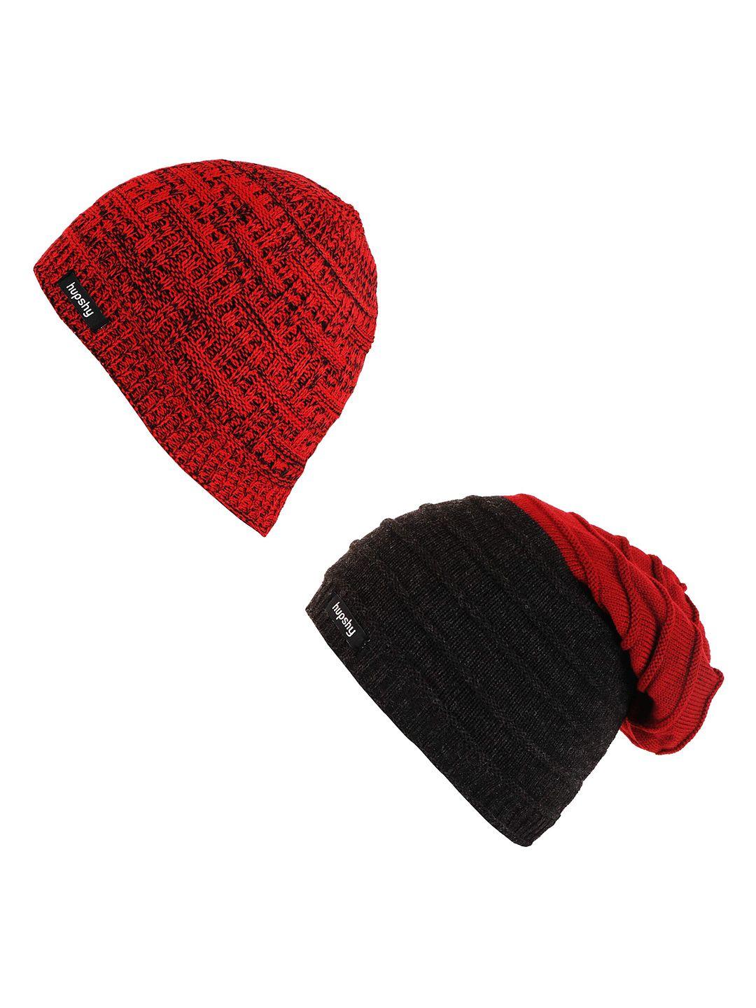 hupshy men pack of 2 self design acrylic beanie