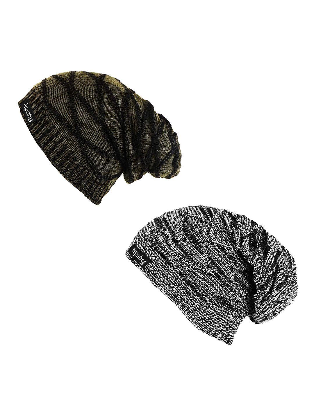 hupshy men pack of 2 self design acrylic beanie