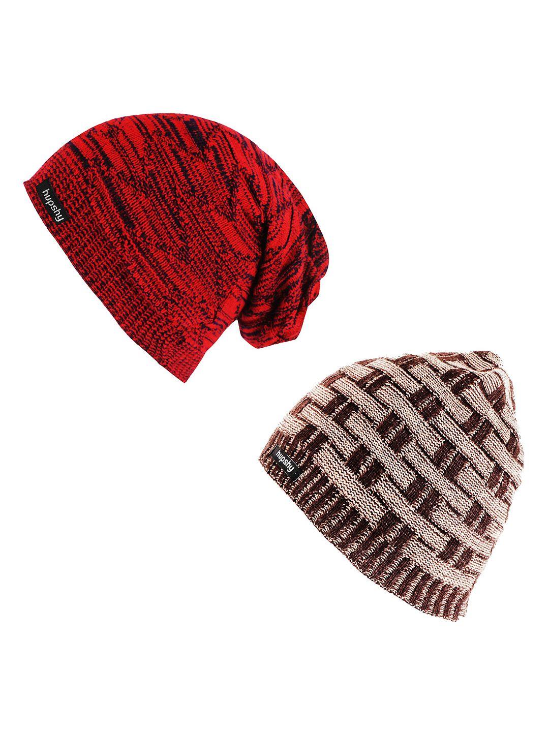 hupshy men pack of 2 self design acrylic beanie