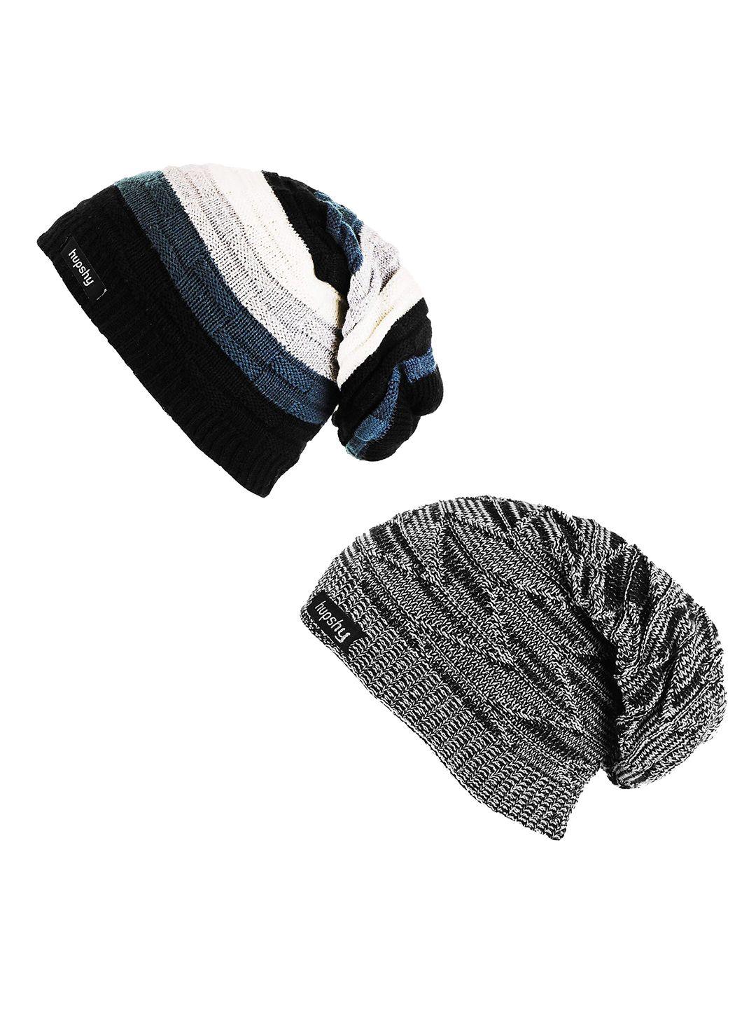 hupshy men pack of 2 self design acrylic beanie