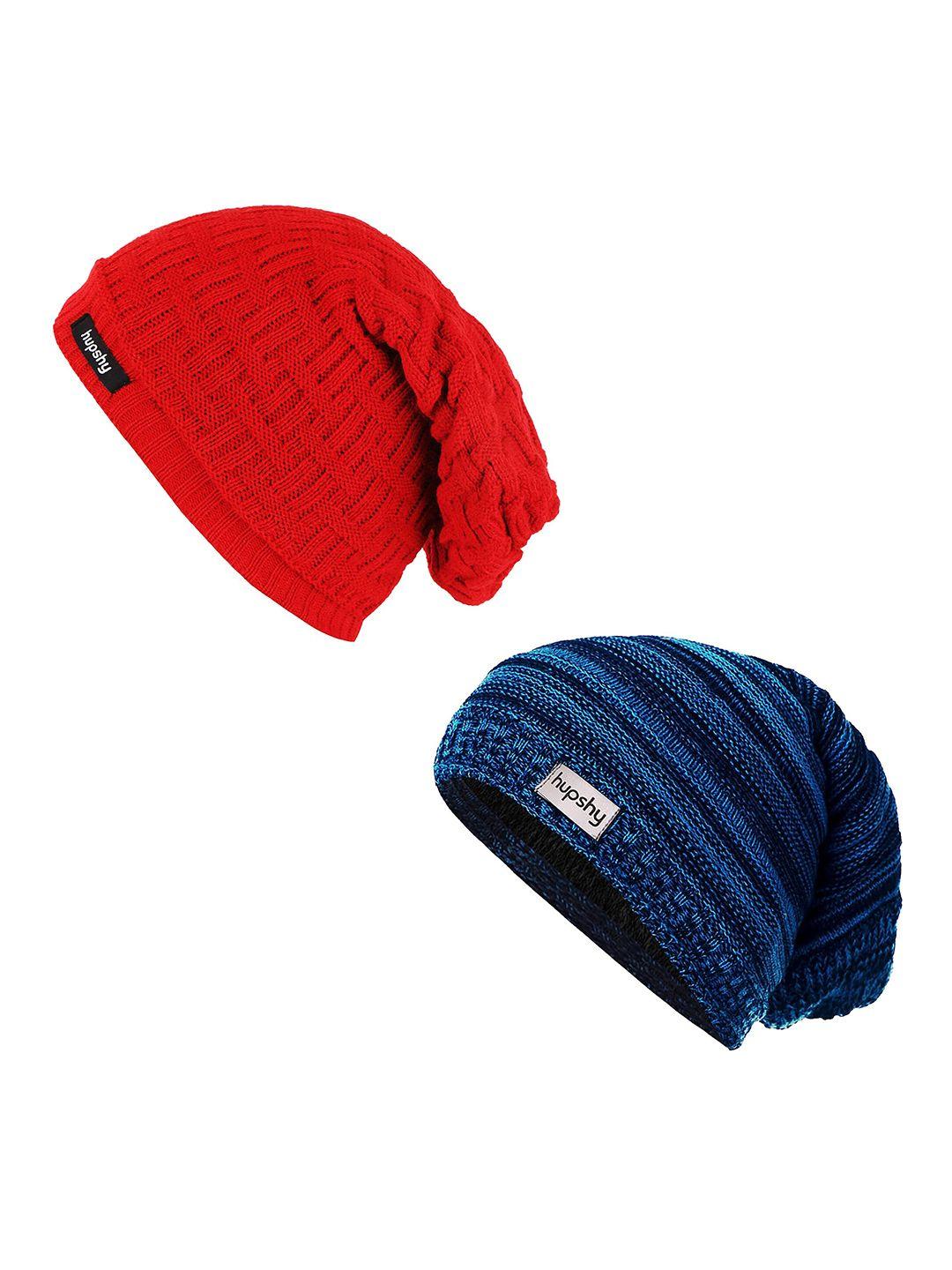 hupshy men pack of 2 self design acrylic beanie