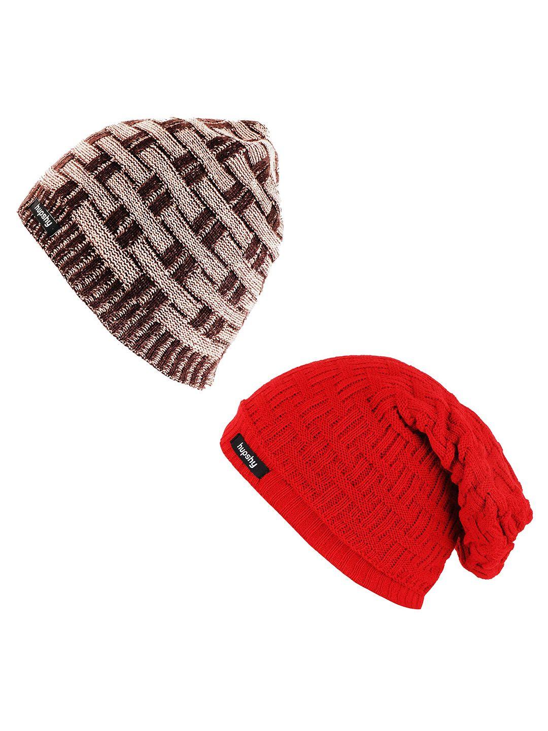 hupshy men pack of 2 self design acrylic beanie