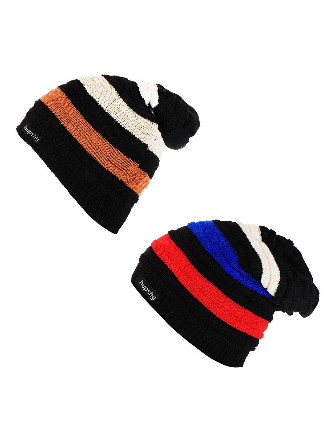 hupshy men pack of 2 self design acrylic beanie