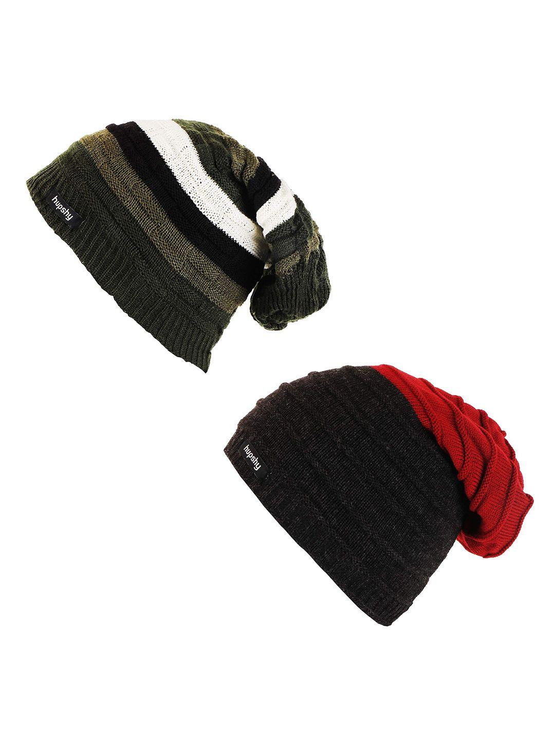 hupshy men pack of 2 self design acrylic beanie