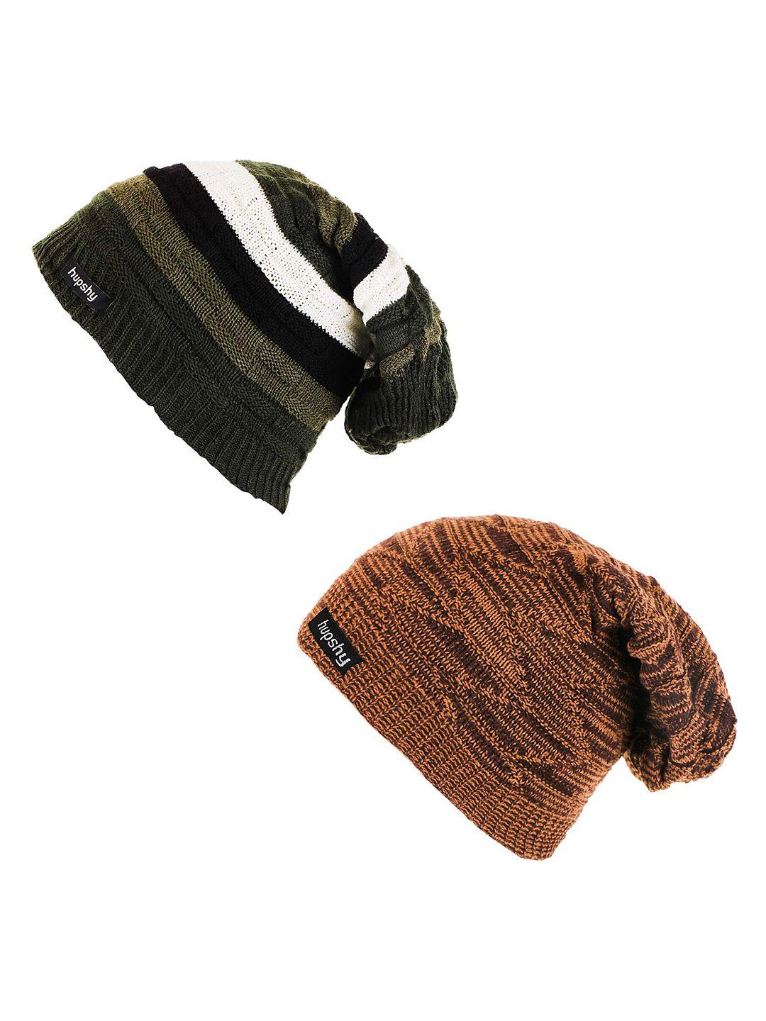 hupshy men pack of 2 self design acrylic beanie