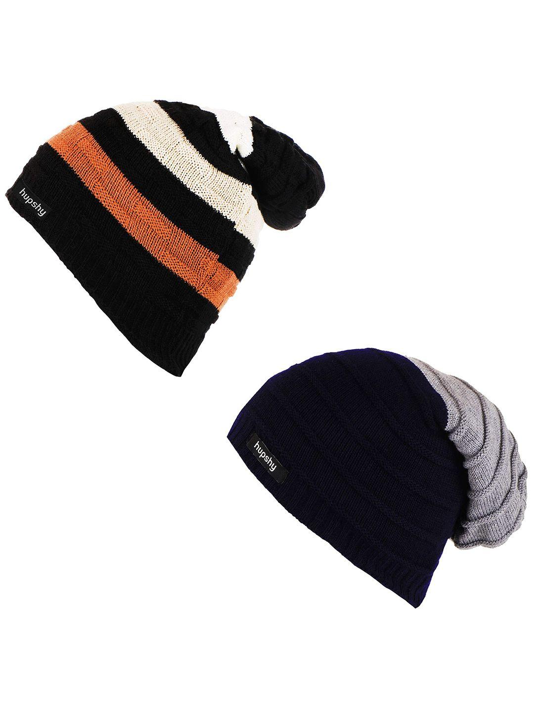 hupshy men pack of 2 self design acrylic beanies