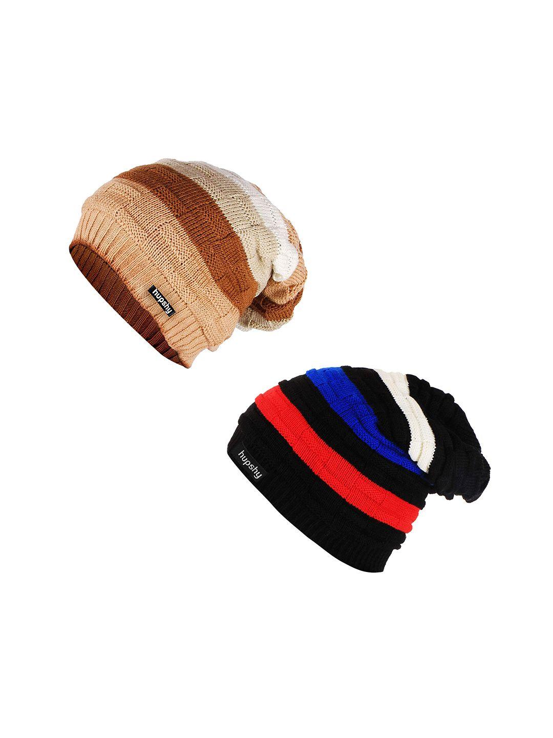 hupshy men pack of 2 self design acrylic beanies