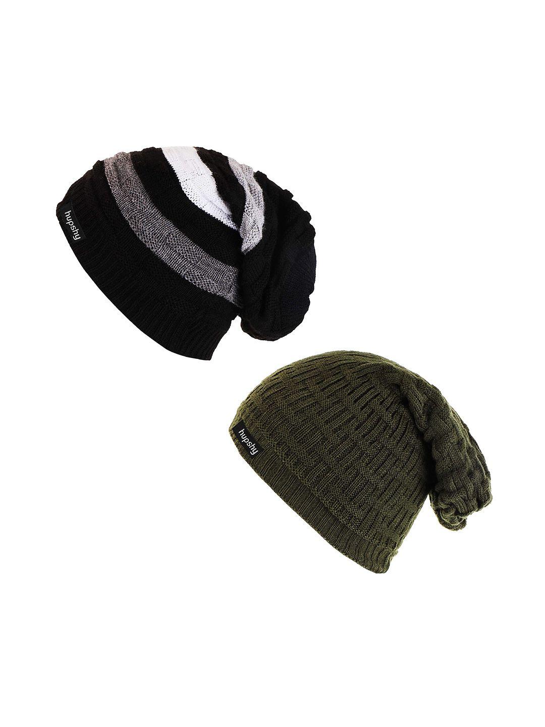 hupshy men pack of 2 self design acrylic beanies