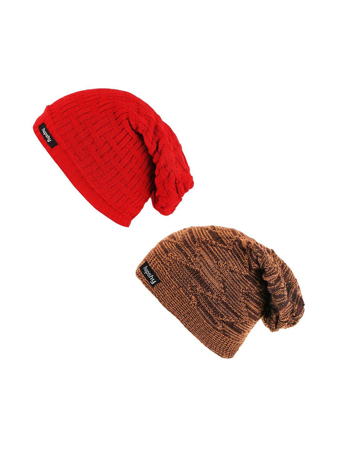 hupshy men pack of 2 self design acrylic beanies