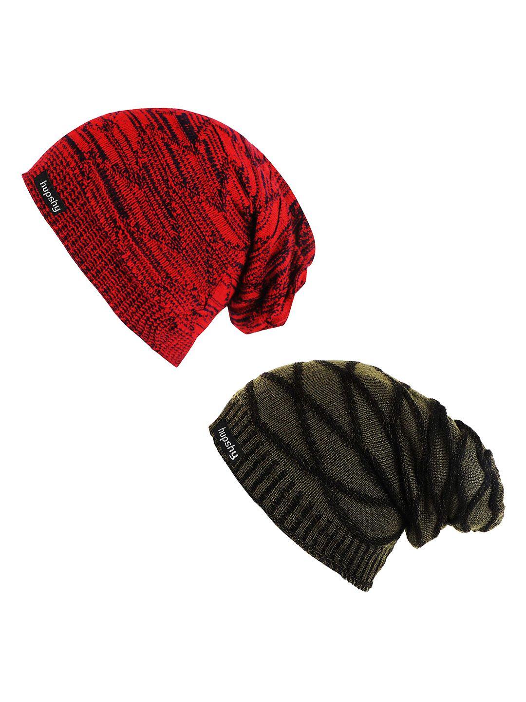 hupshy men pack of 2 self design acrylic beanies