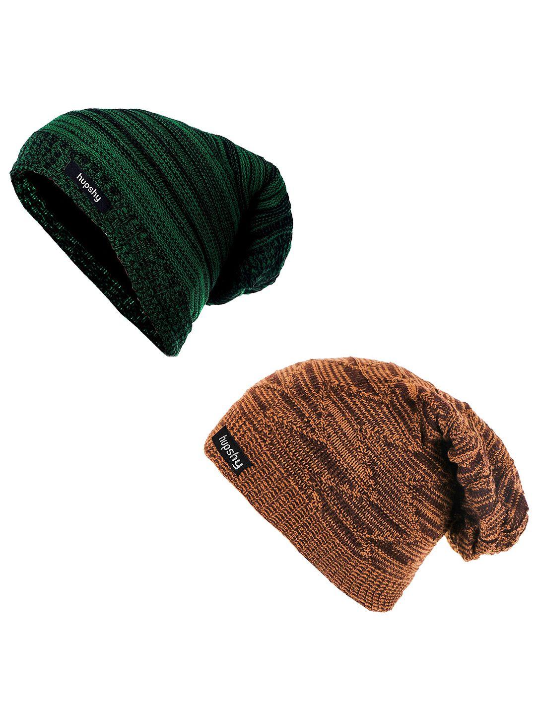 hupshy men set of 2 self design acrylic beanie