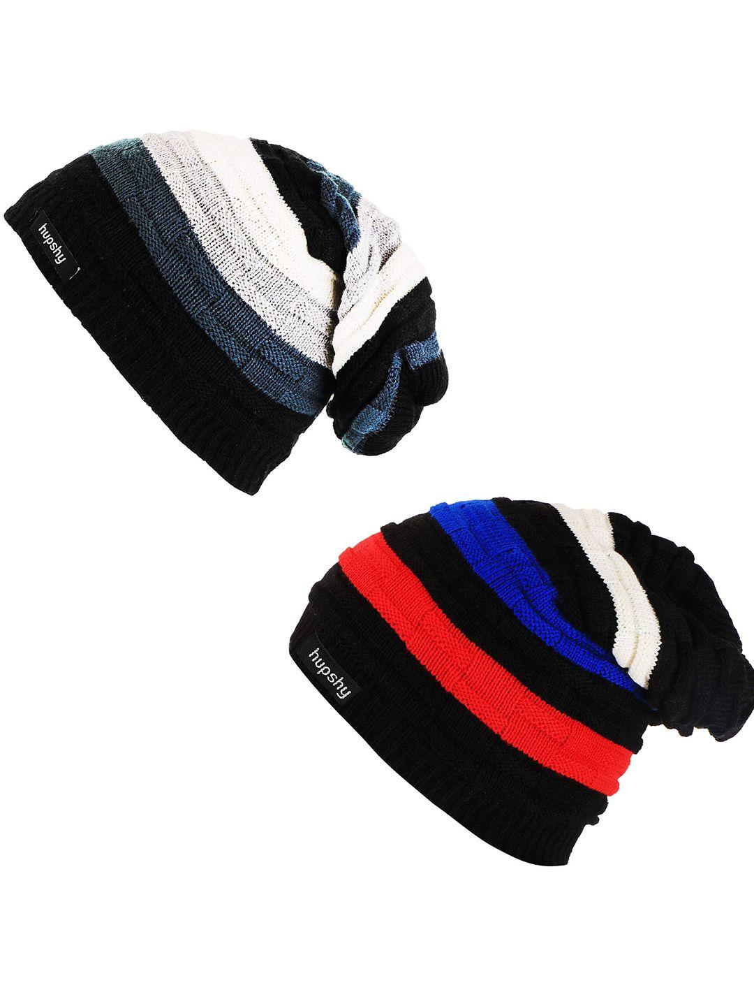 hupshy men set of 2 self design acrylic beanie