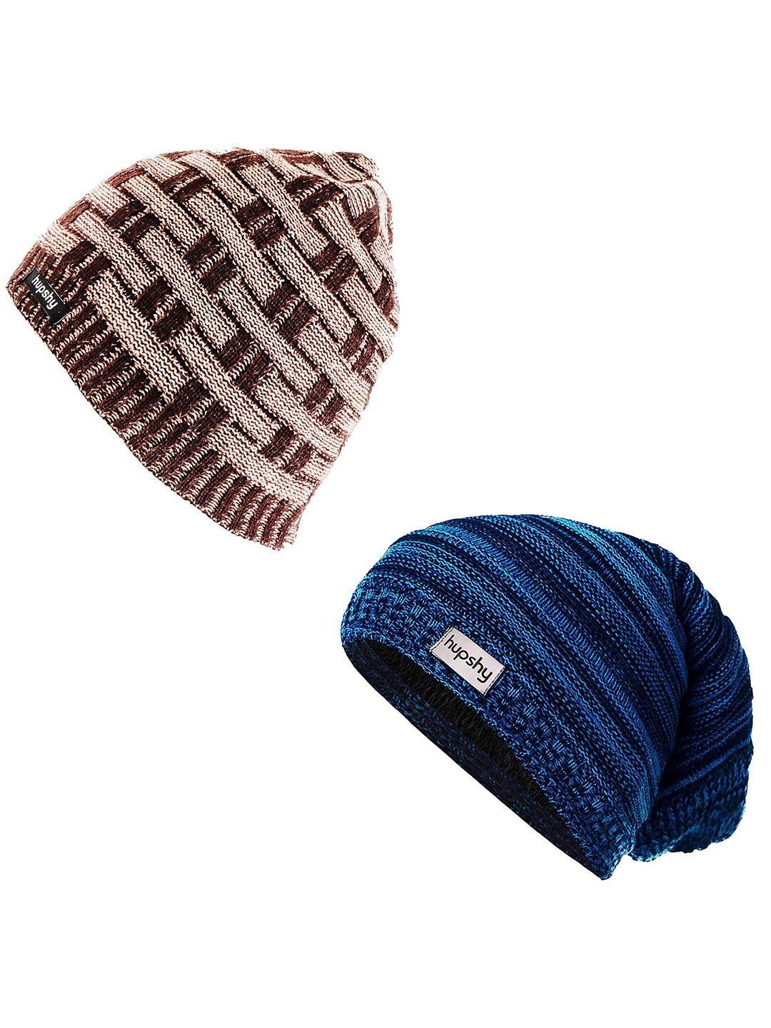 hupshy men set of 2 self design acrylic beanie