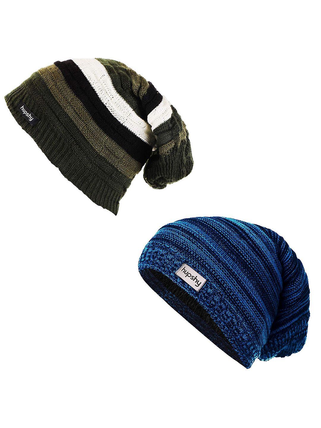 hupshy men set of 2 self design acrylic beanie