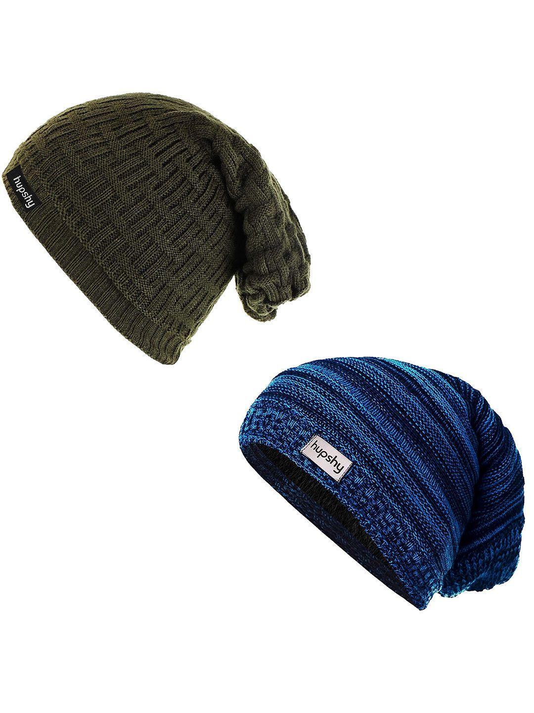 hupshy men set of 2 self design acrylic beanie