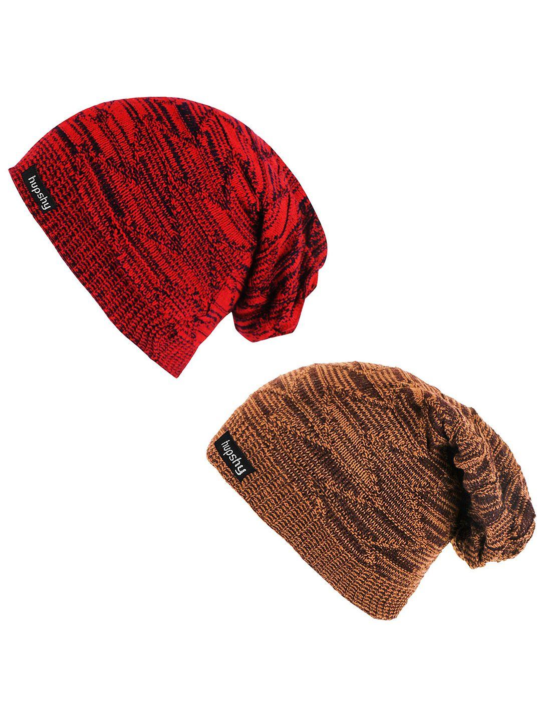 hupshy men set of 2 self design acrylic beanie