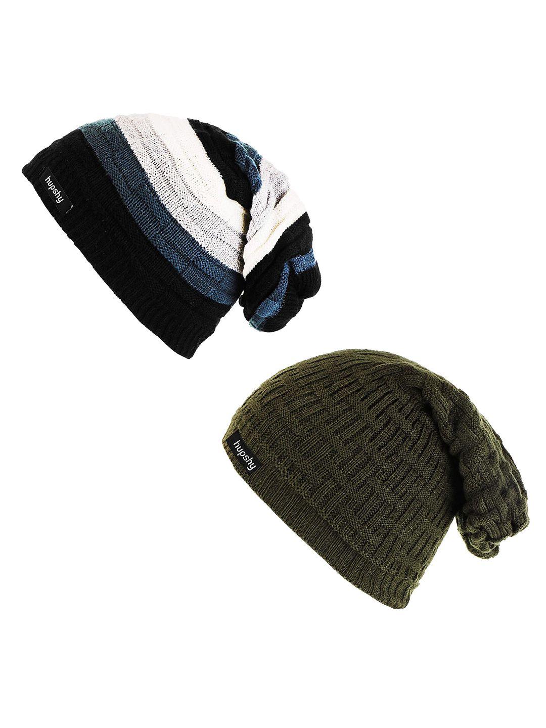 hupshy men set of 2 self design acrylic beanie