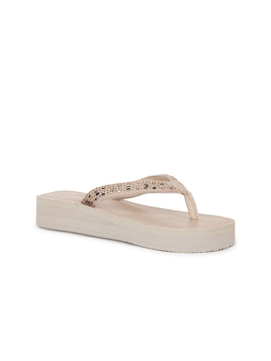 hush puppies beige embellished pu flatform sandals