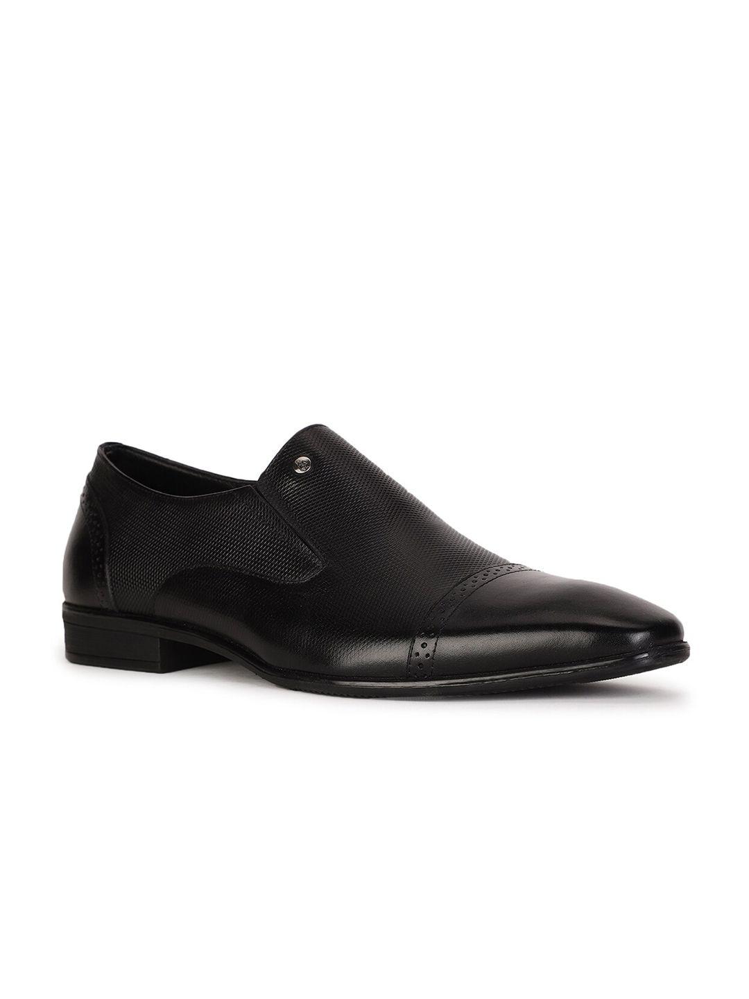 hush puppies men black textured leather formal slip-on shoes