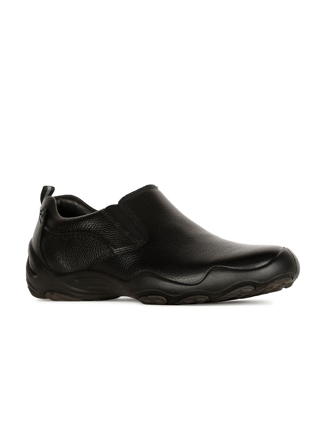 hush puppies men black textured leather slip-on sneakers