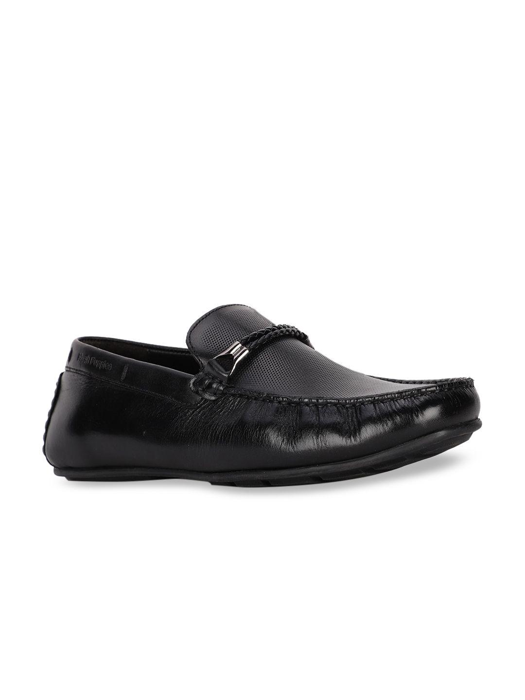 hush puppies men black woven design leather loafers
