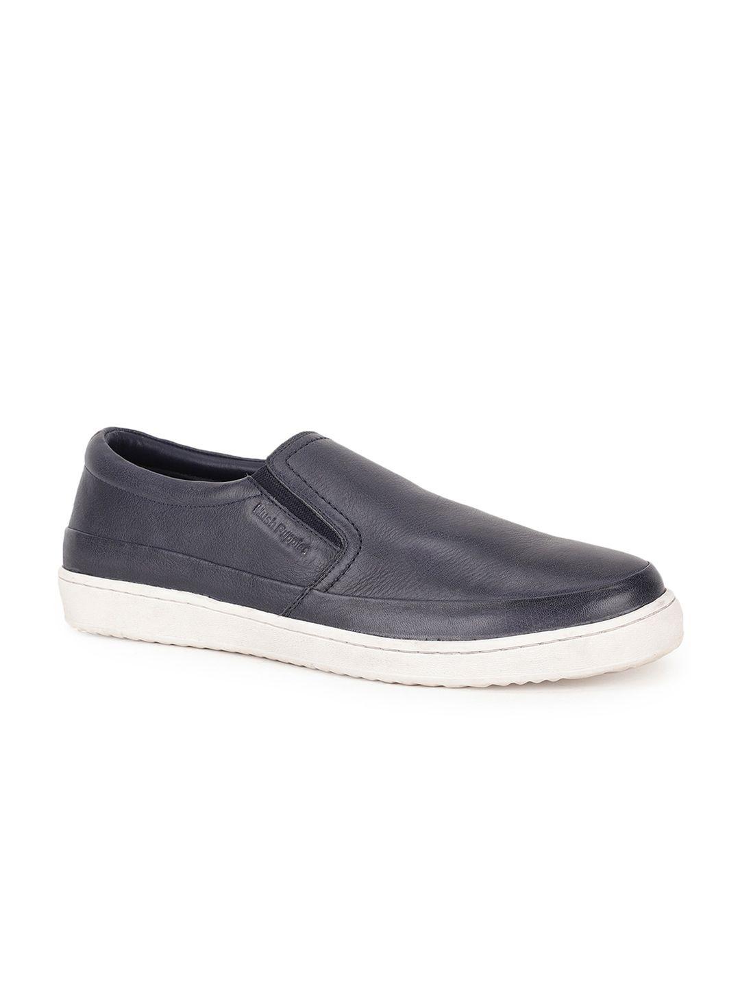 hush puppies men blue leather slip-on sneakers