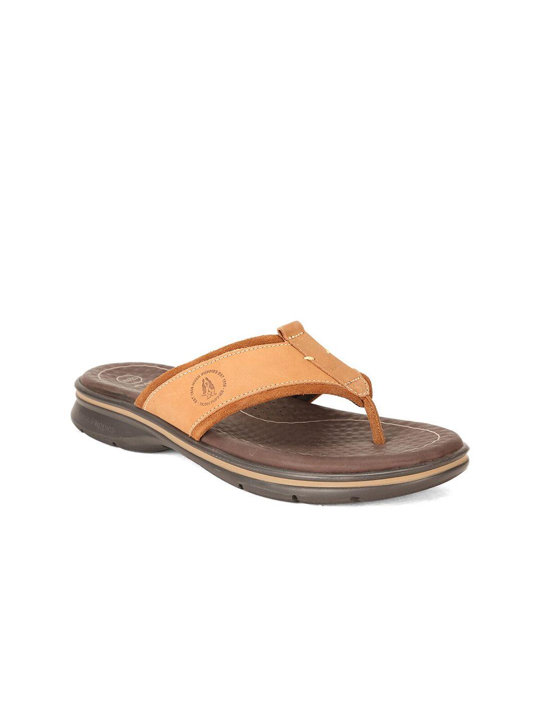 hush puppies men brown & tan leather comfort sandals