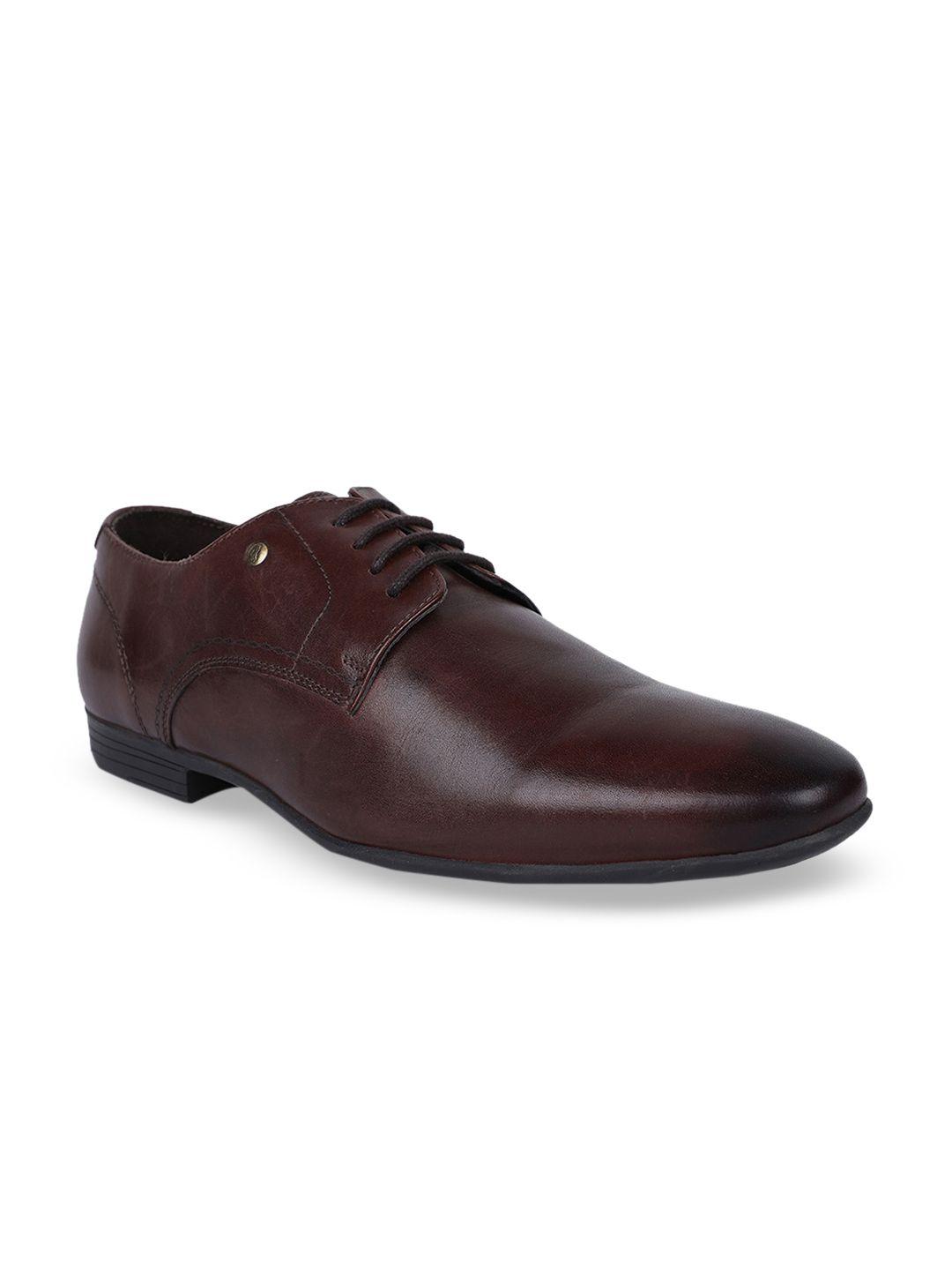 hush puppies men brown solid leather formal derbys