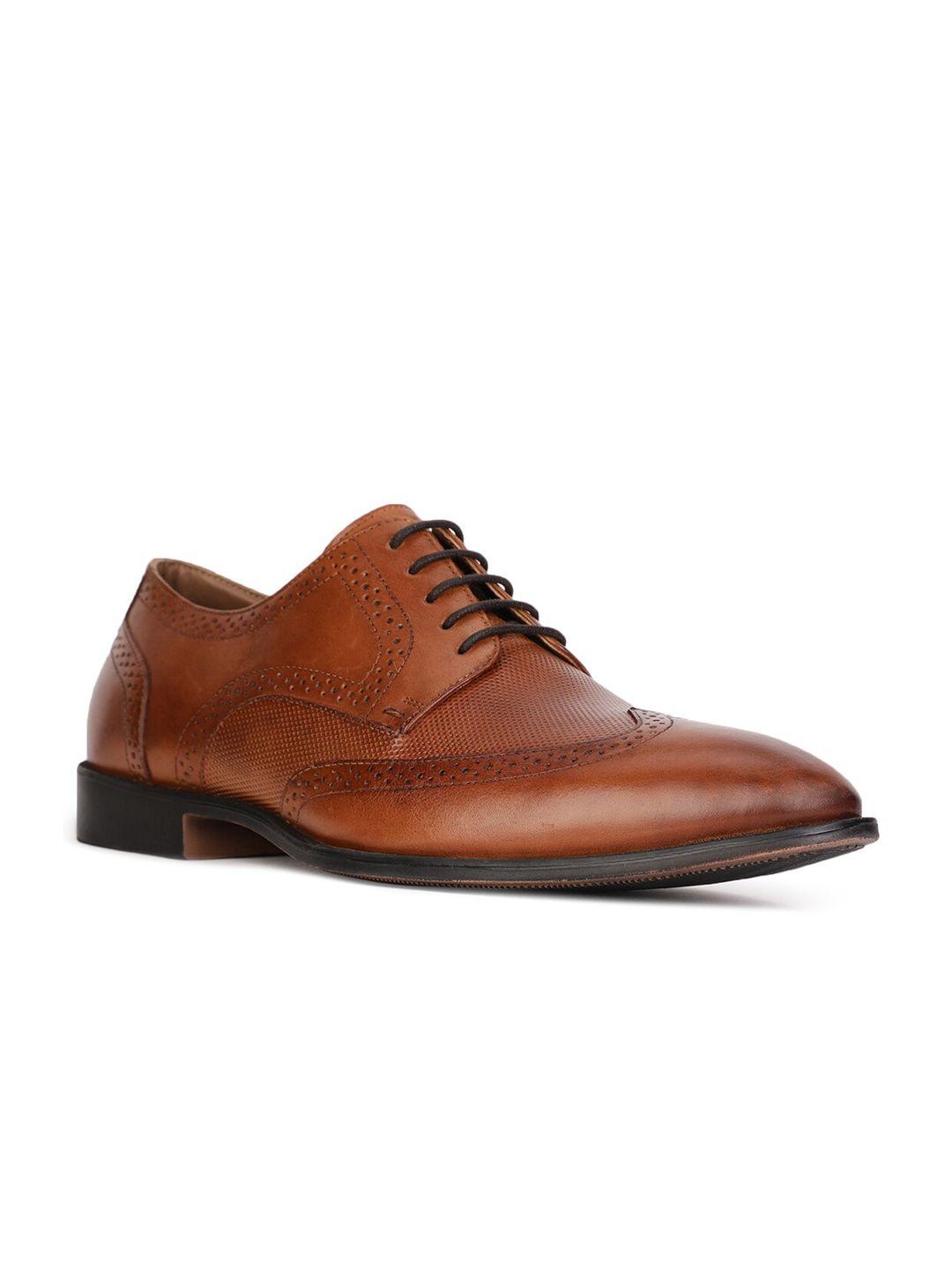 hush puppies men brown textured leather formal brogues