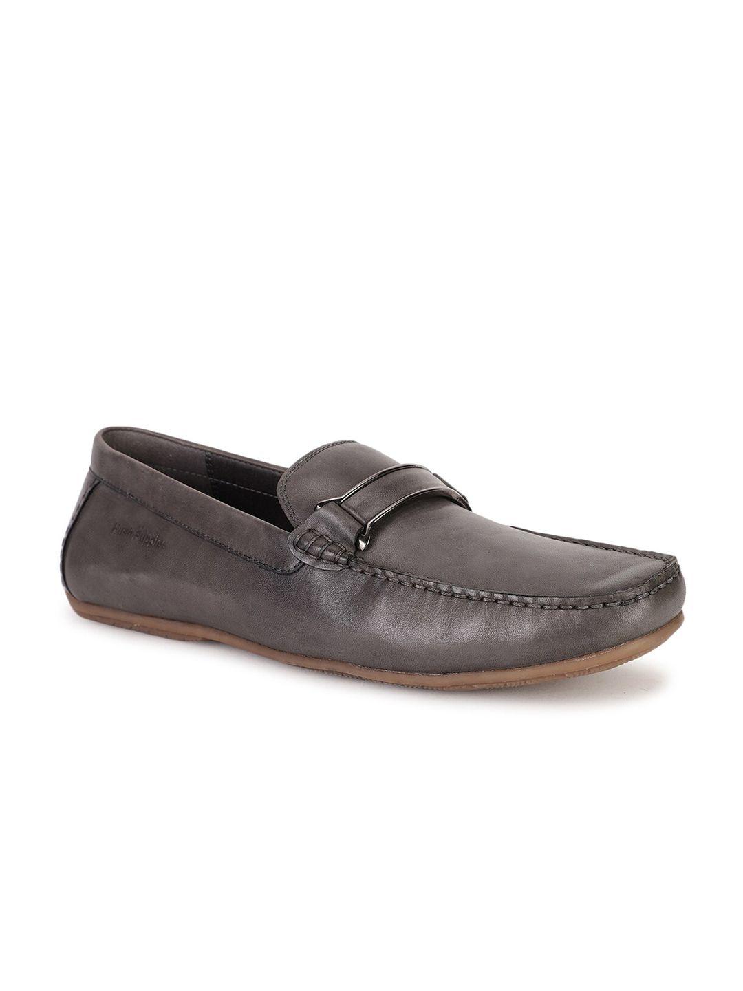 hush puppies men grey leather loafers