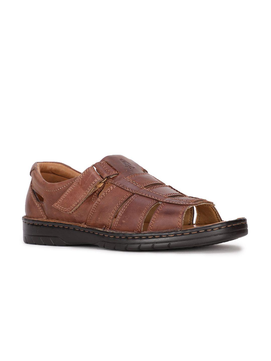 hush puppies men tan & black leather fisherman sandals