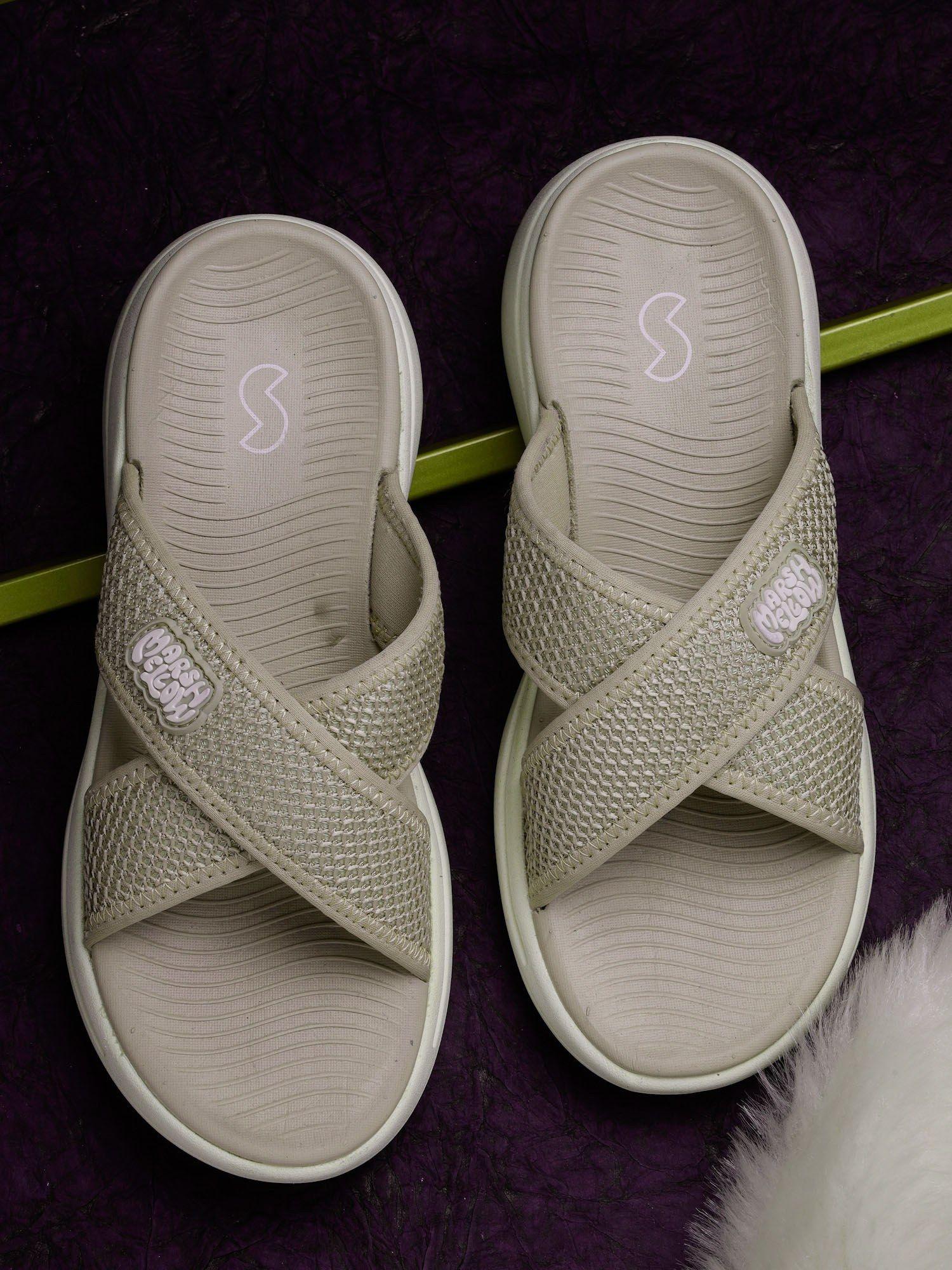 hush solid beige women slides