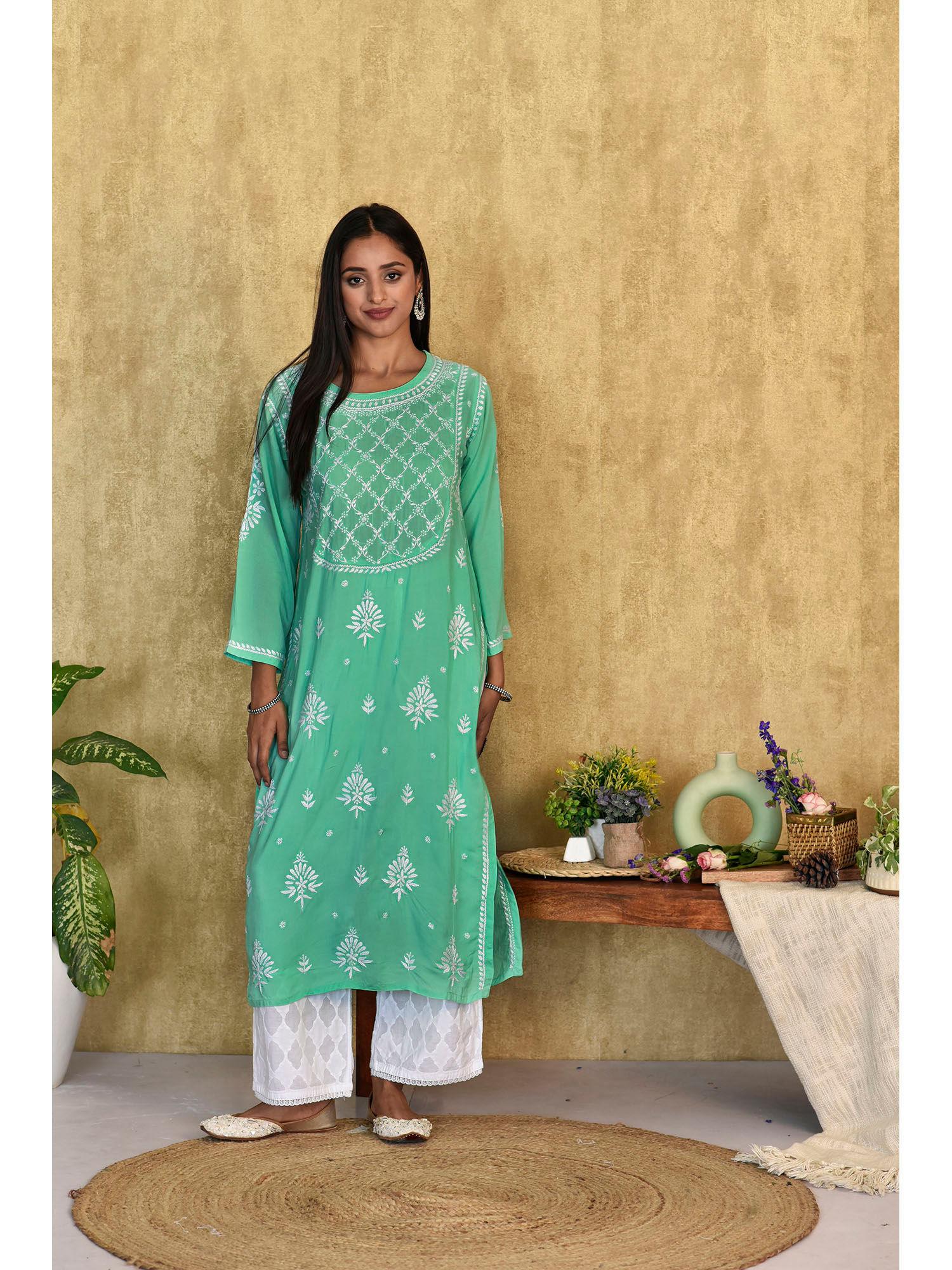 husniya chikankari modal straight kurta