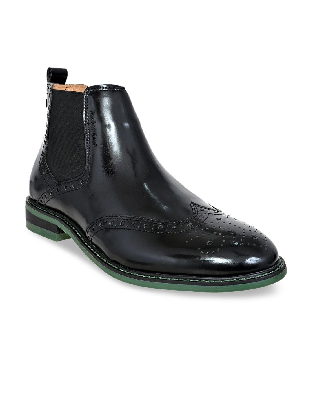 hx london men mid top textured leather block heel brogue regular boots