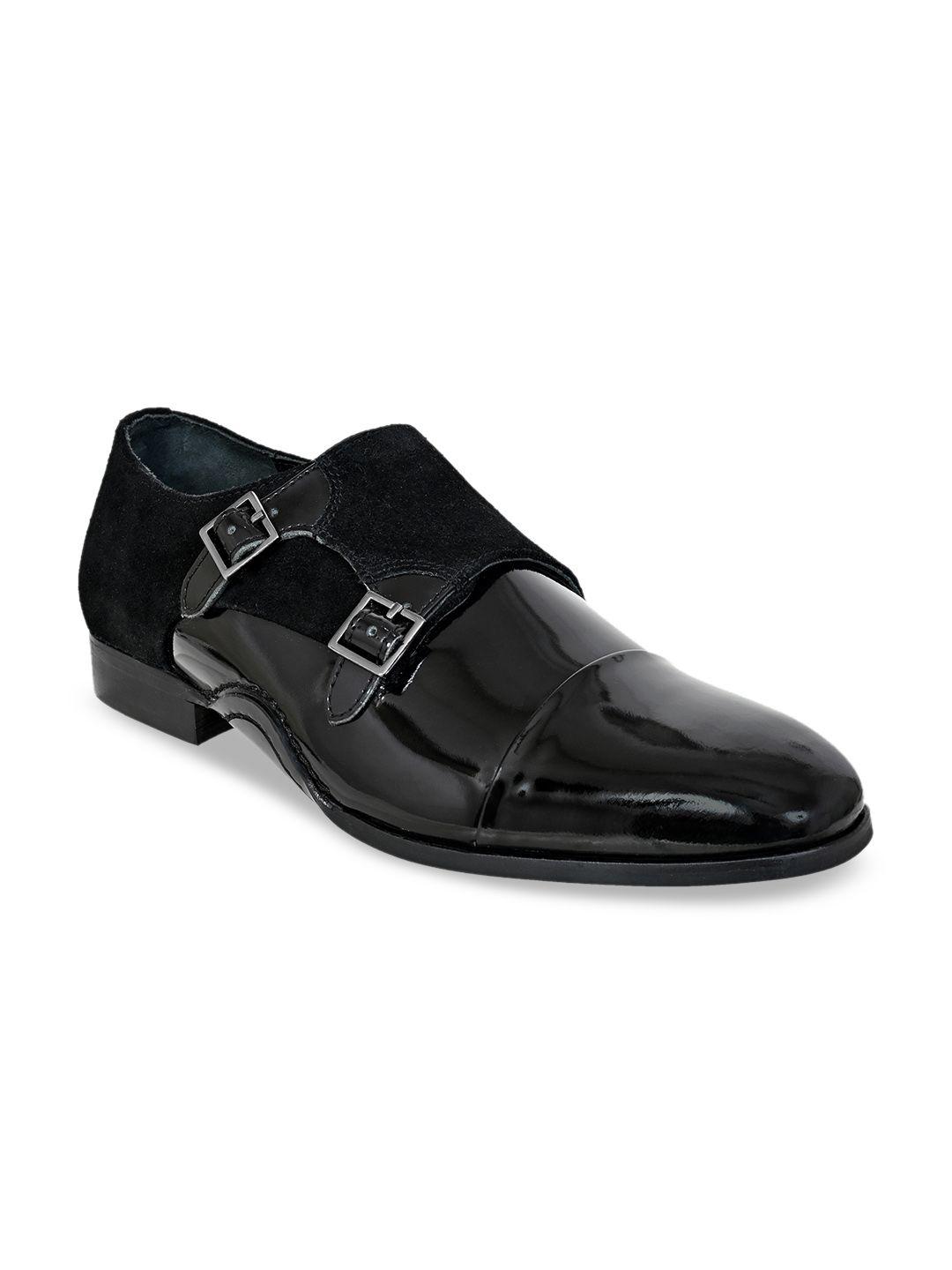 hx london men patent leather formal double straps monk shoes