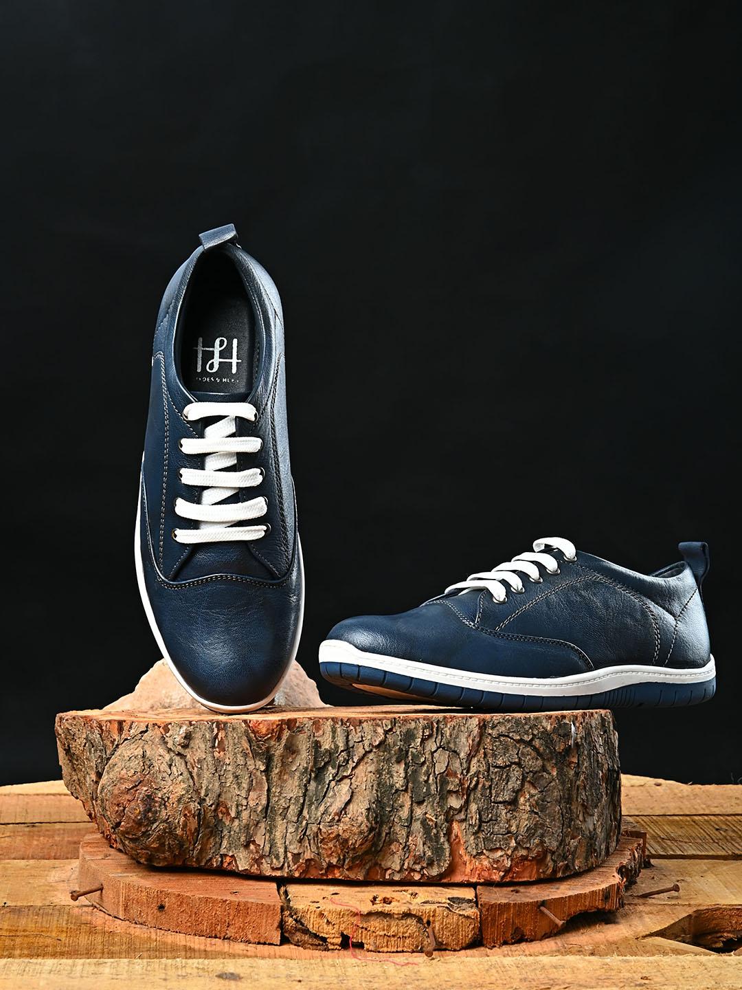hydes n hues men blue leather sneakers