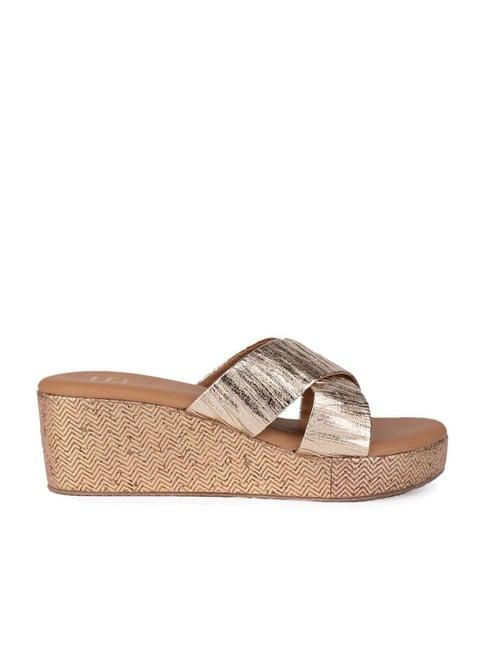 hydes n hues women's gold cross strap wedges