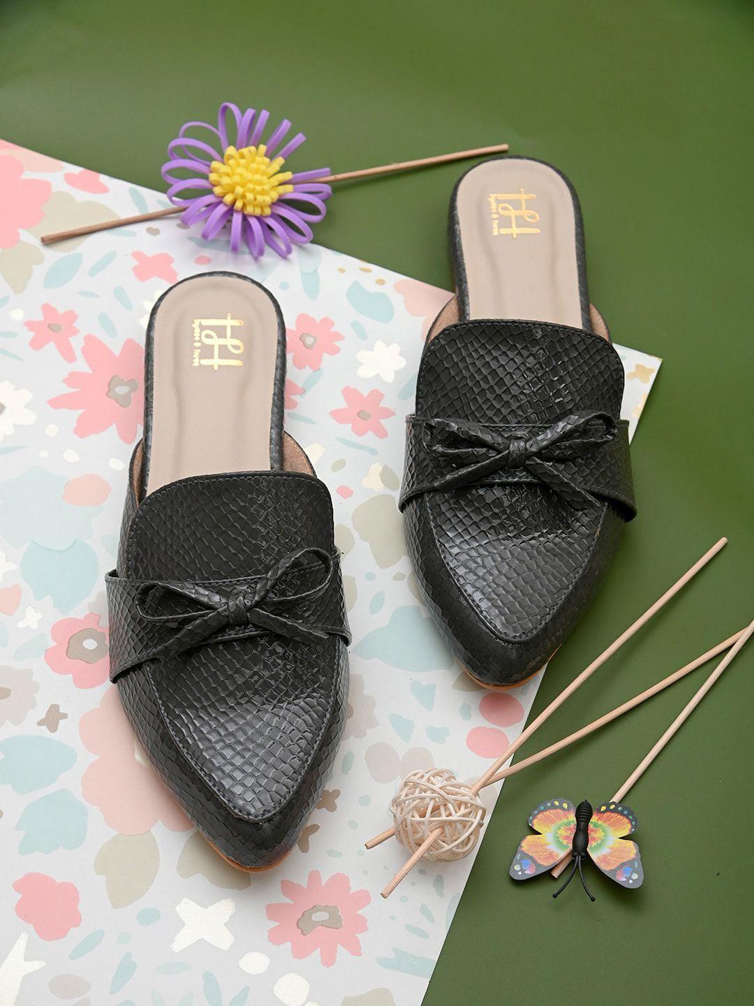 hydes n hues women black textured mules with bows flats