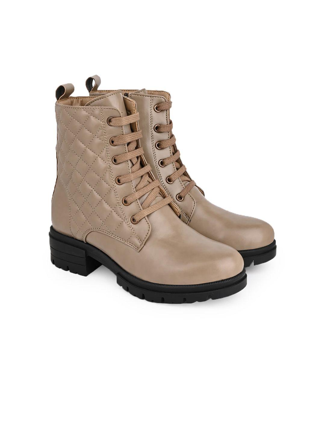 hydes n hues women quilted heeled mid-top leather regular boots