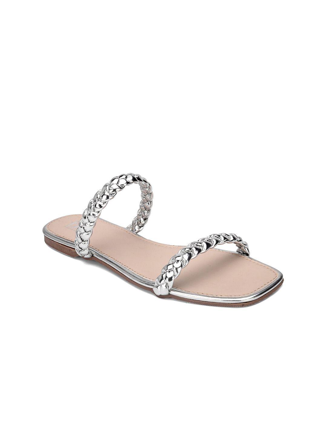 hydes n hues women silver-toned printed open toe flats