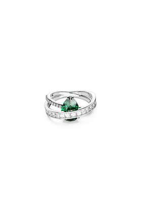 hyperbola cocktail ring carbon neutral zirconia mixed cuts double bands green rhodium plated