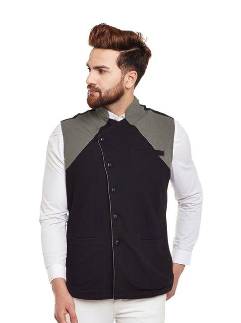 hypernation black & grey mandarin collar waistcoat