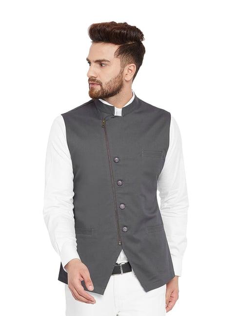 hypernation dark grey cotton mandarin collar waistcoat